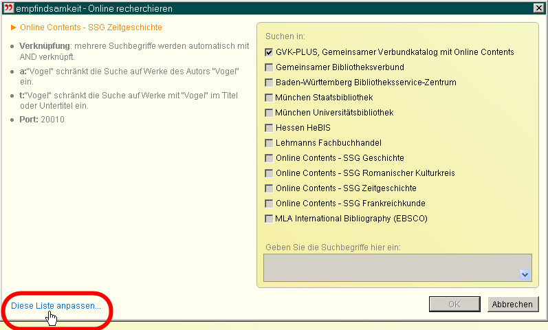 Citavi-Onlinedatenbanken Citavi-Onlinedatenbanken