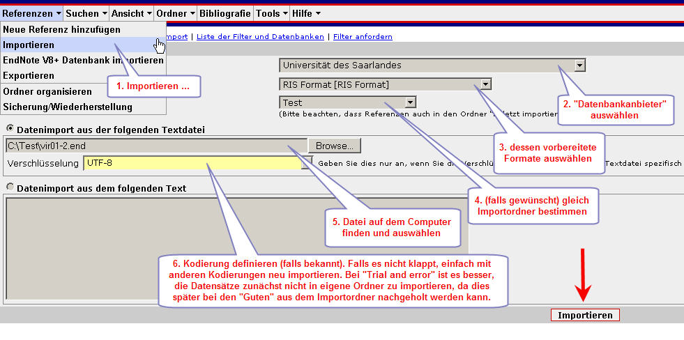 Dateiimport in RefWorks Dateiimport in RefWorks