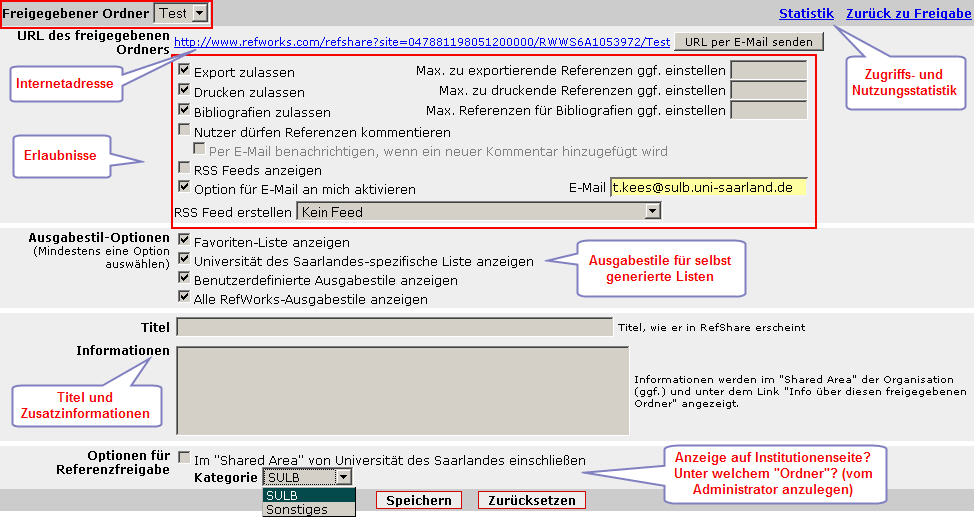 Freigabeoptionen von RefShare Freigabeoptionen von RefShare